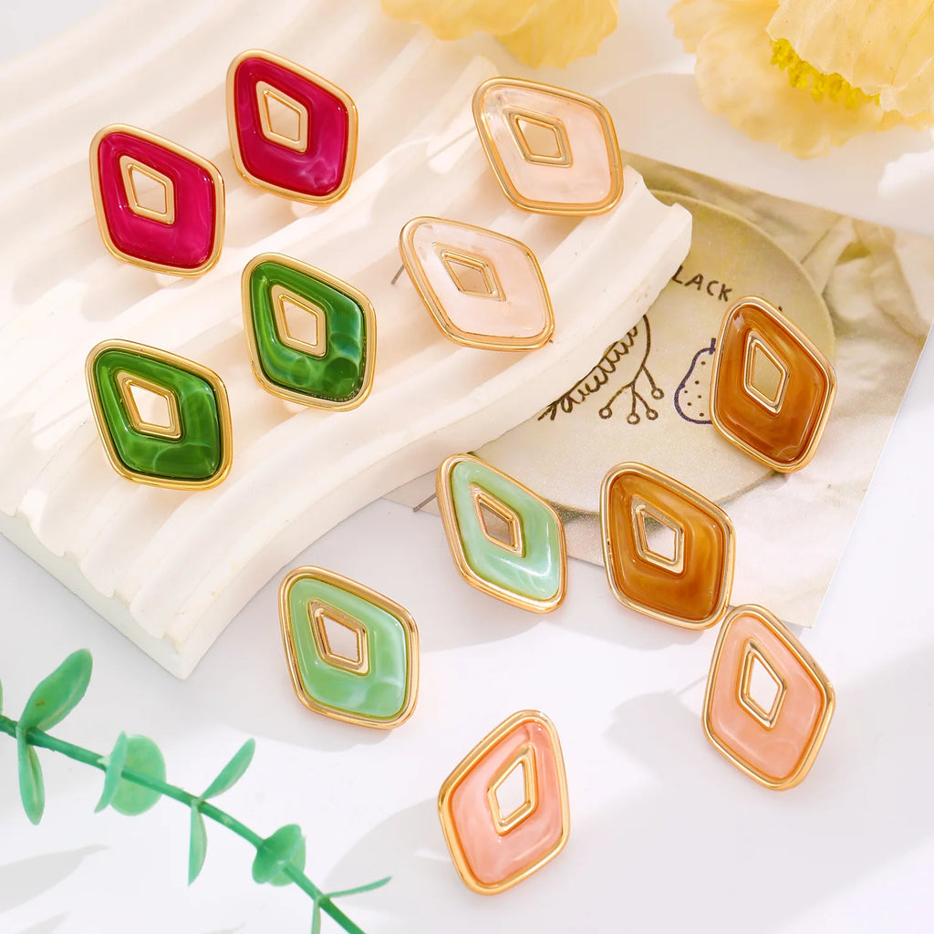 Hollow Geometric Fashion Statement Jewelry Women Summer Colorful Boho Chic Design Trendy Stud Earrings