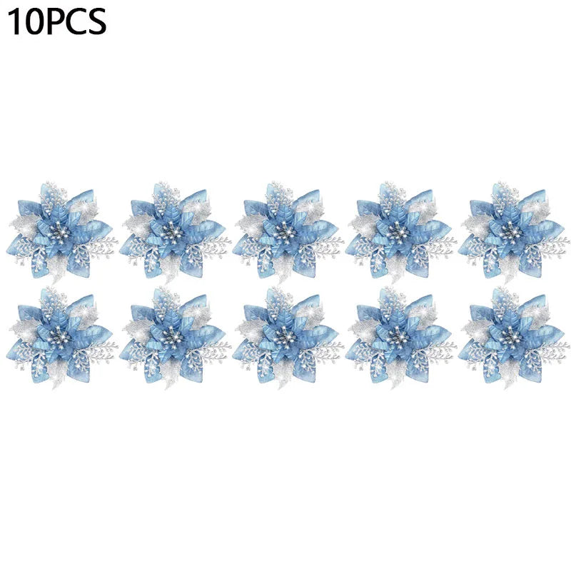 Glitter Artifical Christmas Flowers Mreey Christmas Tree Decoration Happy New Year Ornaments Xmas Fake Flowers Natal