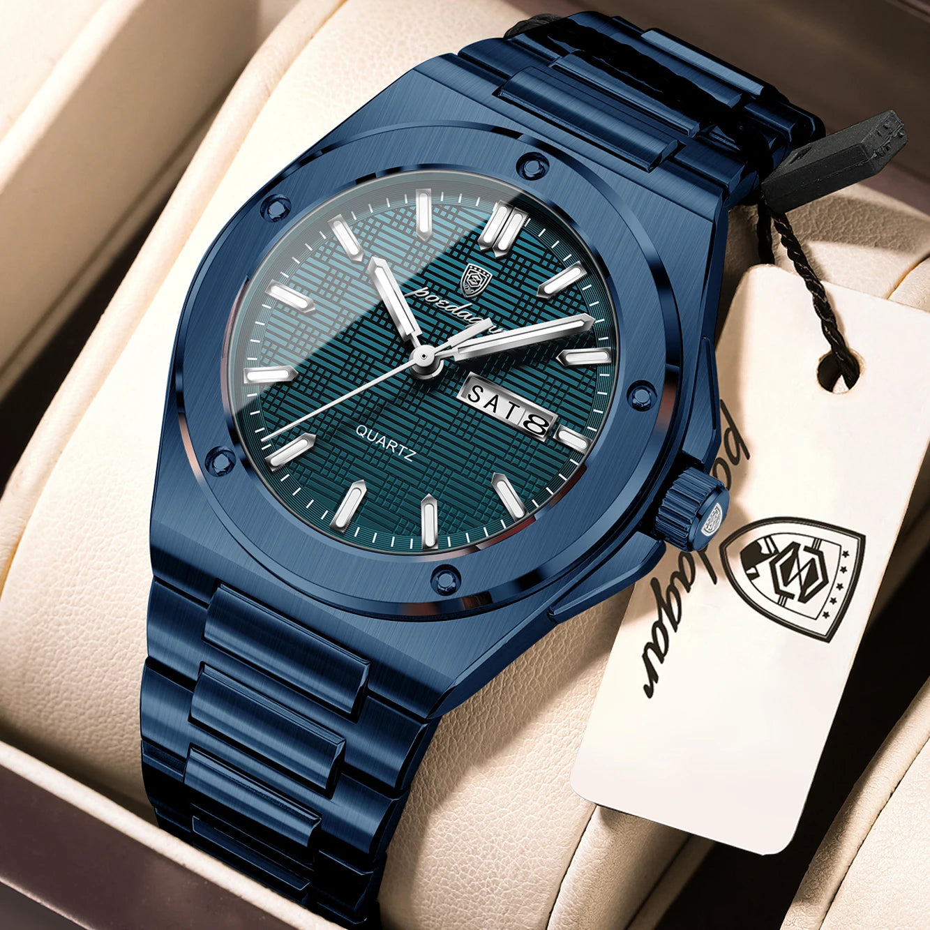 POEDAGAR Business Quartz Men's Clock Date Week Waterproof Luminous Sport Male Watch Stainless Steel Casual Watches For Man Reloj