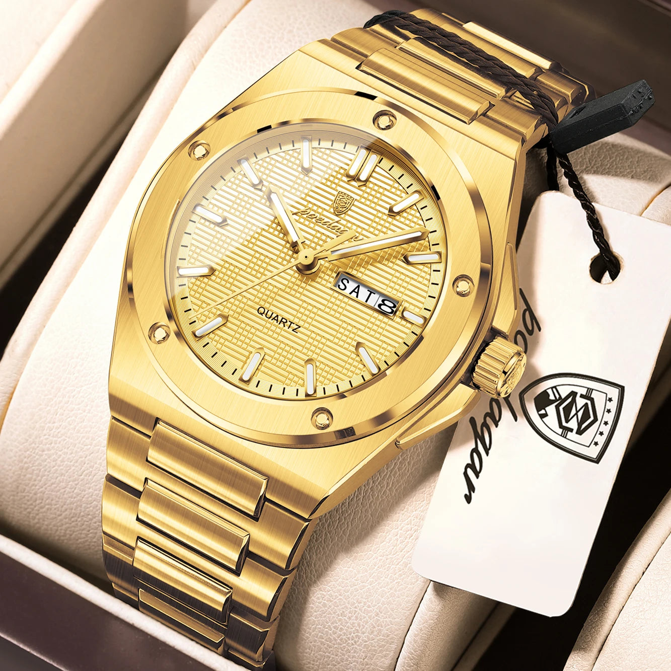 POEDAGAR Business Quartz Men's Clock Date Week Waterproof Luminous Sport Male Watch Stainless Steel Casual Watches For Man Reloj
