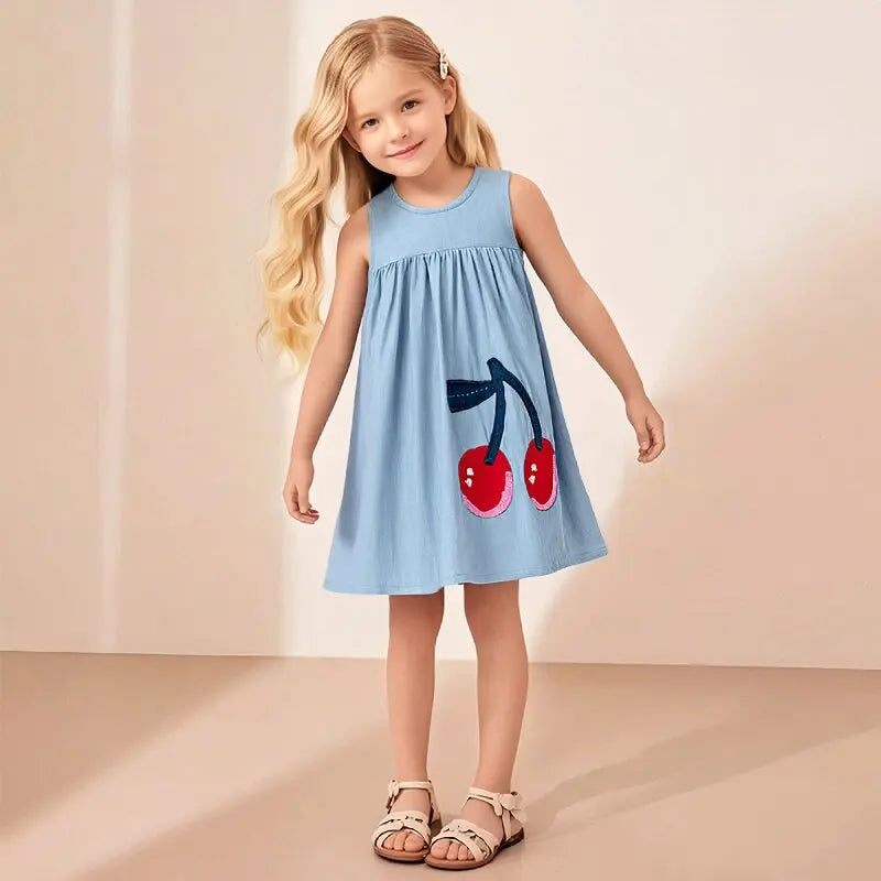 Little maven Children's Clothing Summer Baby Girls Sleeveless Dress Kids Clothes Vest Dress Fruit Cherry Girls Denim Dresses