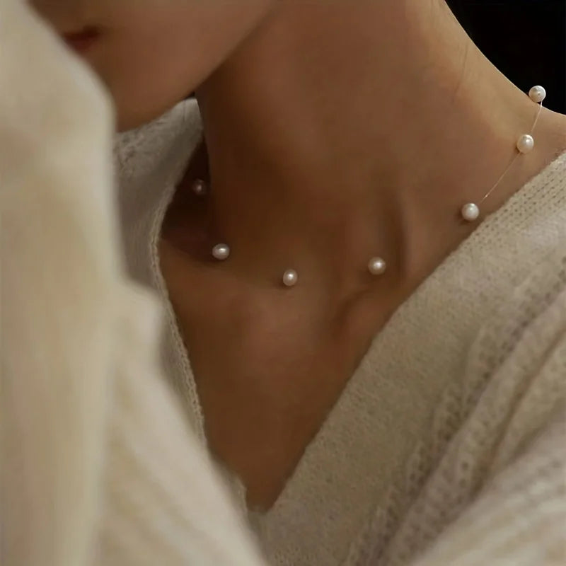 Fashion Simple Design Faux Pearl Splicing Necklace Women's Niche Light Luxury Trend Party Jewelry Accessories Gifts
