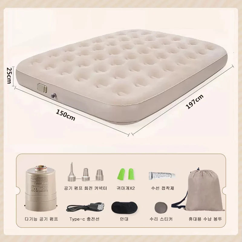 Interior Air Mattress Glamping Mats PVC Inflatable Sleeping Mattress Luxury 2 Person Camping Bed Mat Built-in Pump Thicken Mat