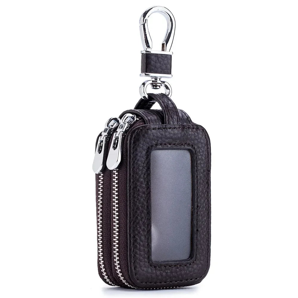 Car Key Holder Men Genuine Leather Practical Housekeeper Multifunctional Double Zipper Square Home Key Case Women Keys Wallet