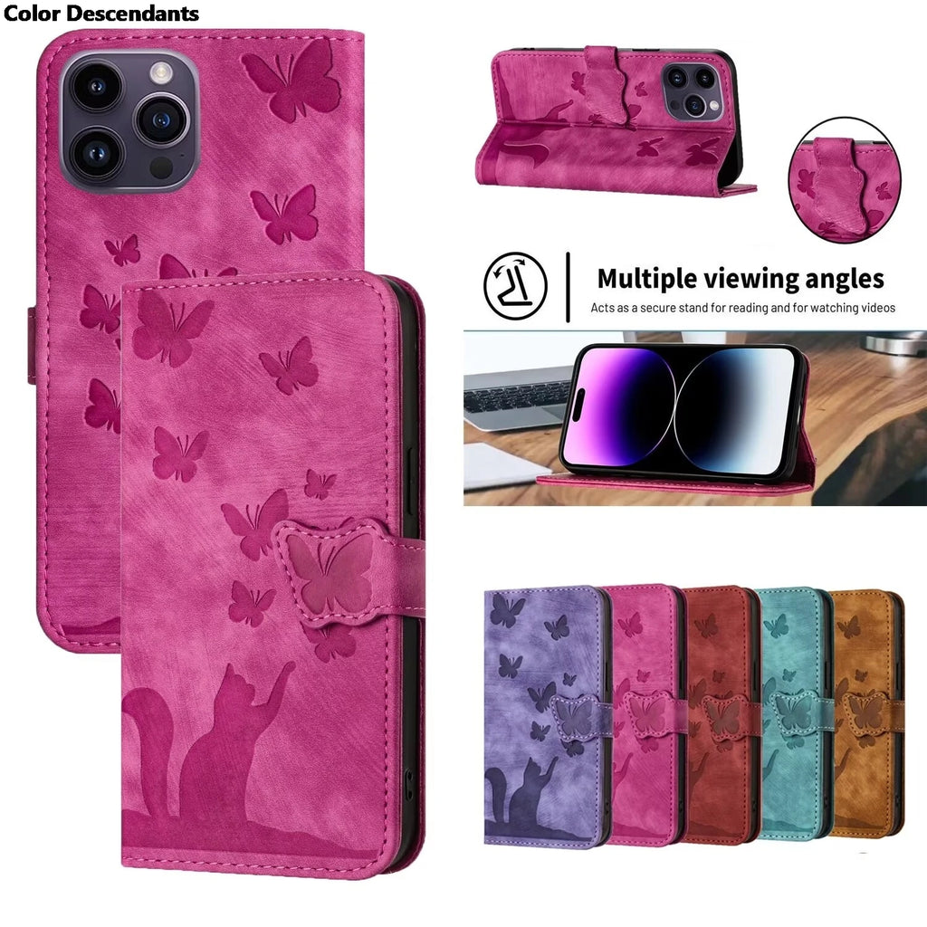 Flip Wallet Funda Butterfly Cat Holster Phone Case For Poco C65 C75 M3 M6 X3 X5 Pro NFC 4G Book Cover