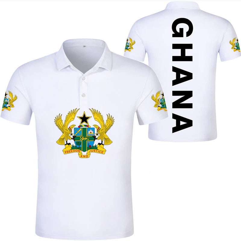 2024 Ghana Flag Graphic Polo Shirt Ghanaianoy National Emblem Map Men Jersey Tops Republic College Africa Kids Sports Streetwear