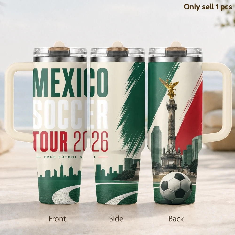 2026 MEXICO Football Vacuum Flasks 40oz 3rd Gen Vacuum Insulated Stainless Steel Tumbler Cup with Handle Straw Lid for Gifts