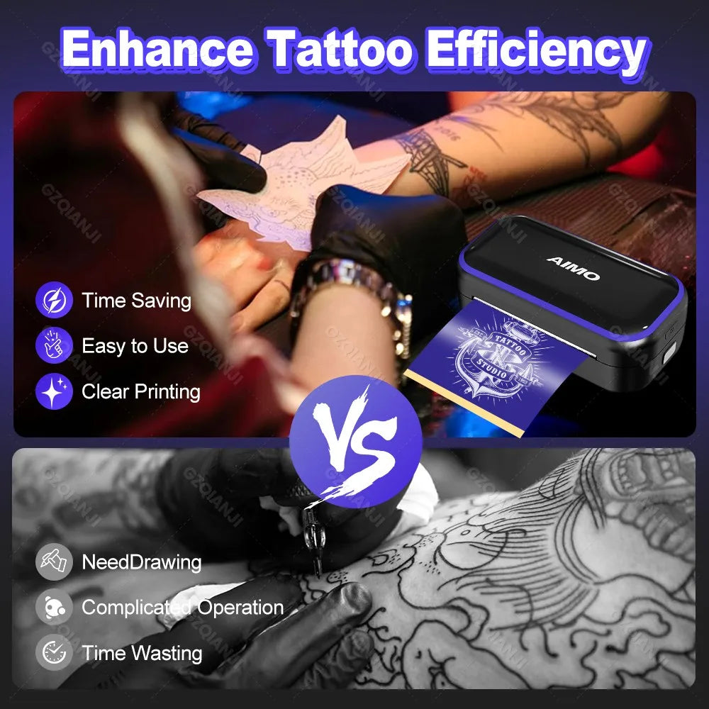80mm Tattoo Stencil Printer Thermal Tattoo Printer with 3inch Transfer Paper Wireless Bluetooth Mini Portable Printer DIY Artist