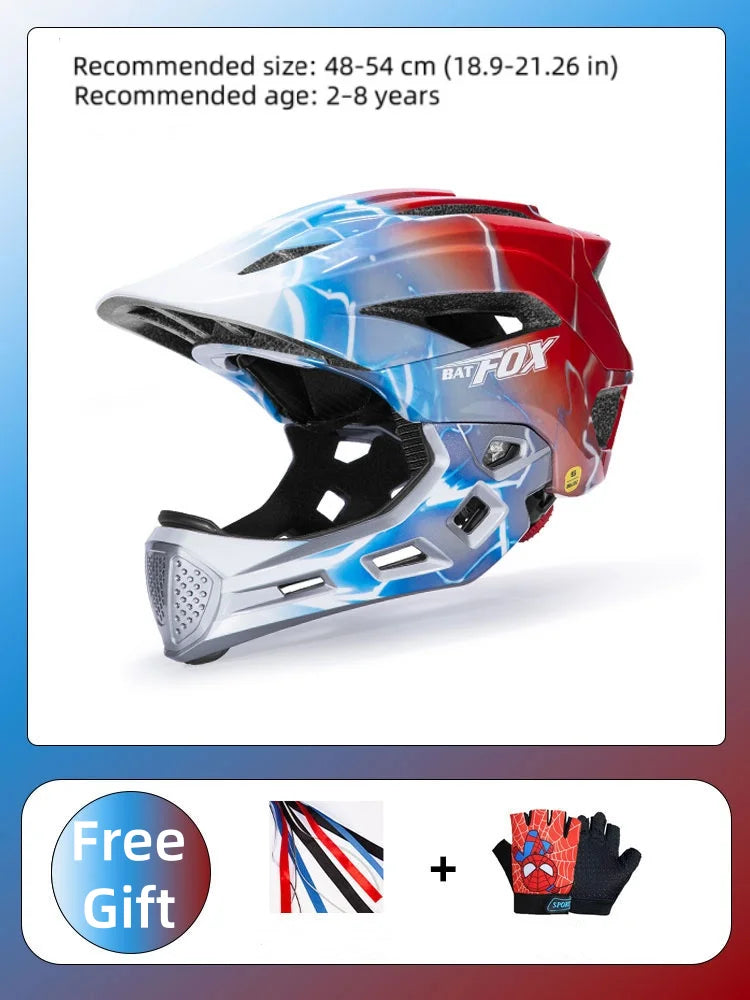 BATFOX Kids Helmet Full Face Mtb Bicycle Helmet child Children Girl and Boy Cycling BMX Detachable Downhill Multi-Sport Helmet