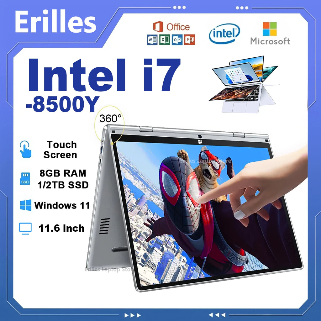 2 in 1 Laptop Computer Touch Screen 11.6" Intel Core i7-8500Y 8GB 1TB 2TB SSD Windows 11 Office Portable PC 360° Flip Notebook