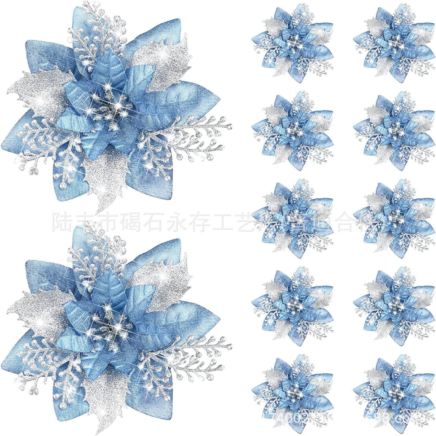 30pcs Glitter Pink Christmas Flowers Xmas Tree 14cm Artifical Flower Ornaments 2023 Merry Christmas Decoration For Home New Year