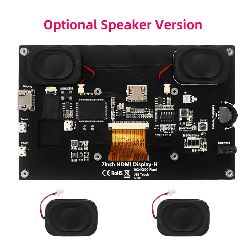 7 Inch Portable Display IPS LCD Capacitive Touch Screen 1024x600 Monitor Optional Speakers for Raspberry Pi 5 4B 3B+ Laptop PC