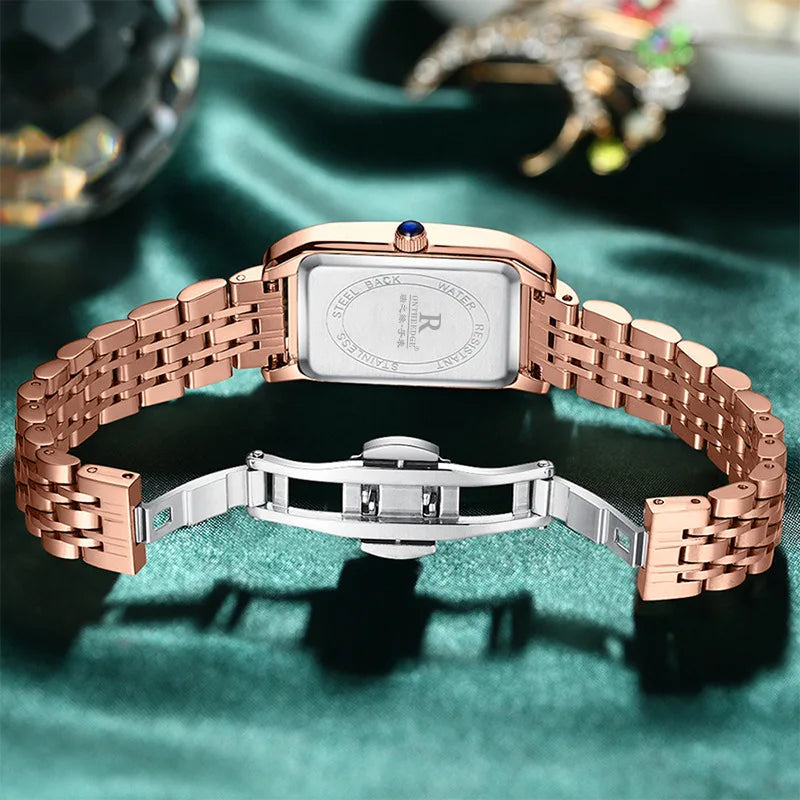 RUI ZHI YUAN Women's Luxury Watch - 36mm Rose Gold Stainless Steel 30M Waterproof Simple Elegant Quartz Wristwatch