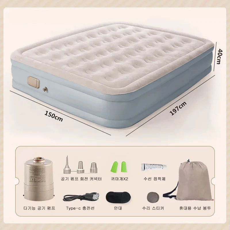 Interior Air Mattress Glamping Mats PVC Inflatable Sleeping Mattress Luxury 2 Person Camping Bed Mat Built-in Pump Thicken Mat