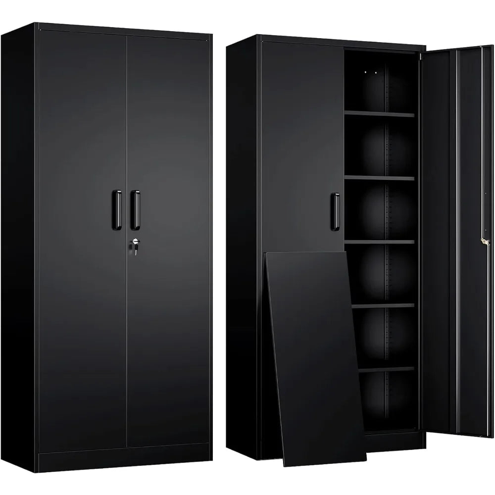 Yizosh Metal Garage Storage Cabinet with 2 Doors and 5 Adjustable Shelves - 71 Steel Lockable File Cabinet,Locking Tool Cabinets