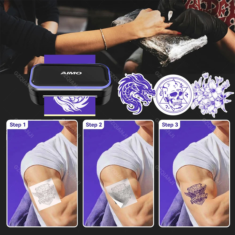 80mm Tattoo Stencil Printer Thermal Tattoo Printer with 3inch Transfer Paper Wireless Bluetooth Mini Portable Printer DIY Artist