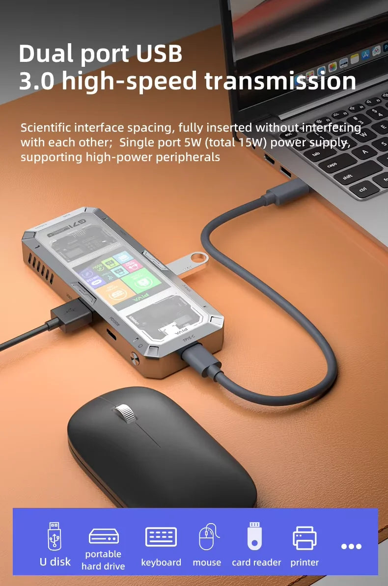 PIVA G71 docking station 7-in-1 docking station 4K high-definition projector adapter converter, multi interface USB 3.0 Gigabit