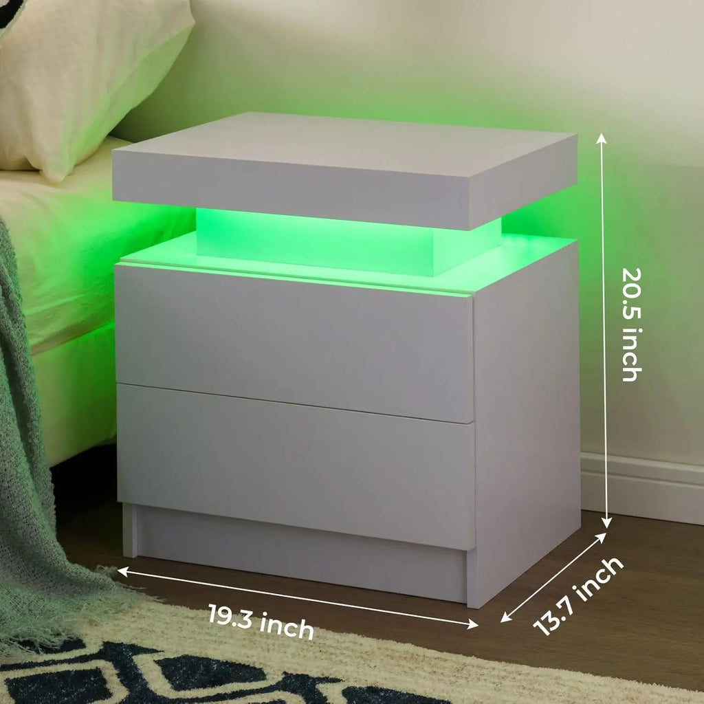 Nightstand Set of 2 LED Nightstand with 2 Drawers,Night Stand Set 2 with LED Light,Bedside Table with Drawers for, Customized