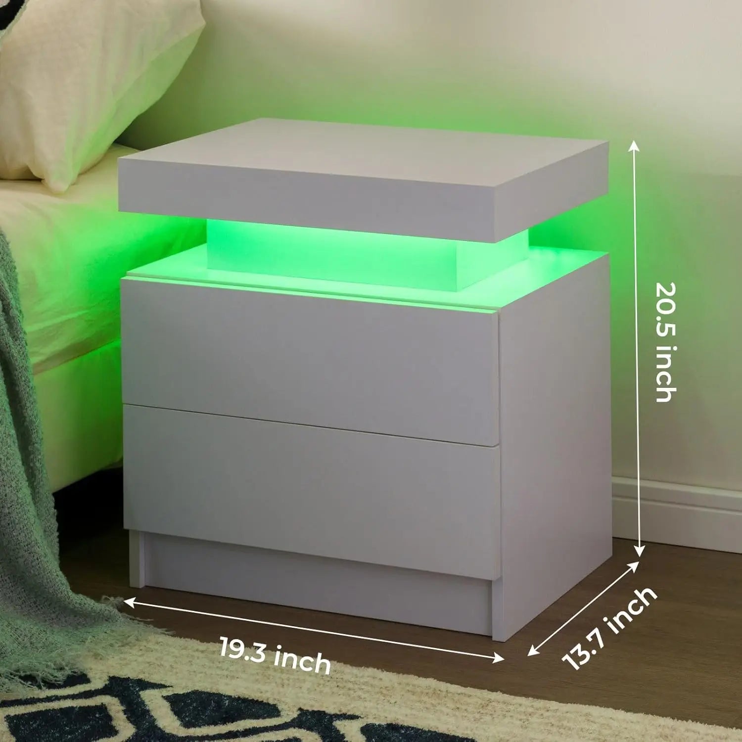 Nightstand Set of 2 LED Nightstand with 2 Drawers,Night Stand Set 2 with LED Light,Bedside Table with Drawers for, Customized