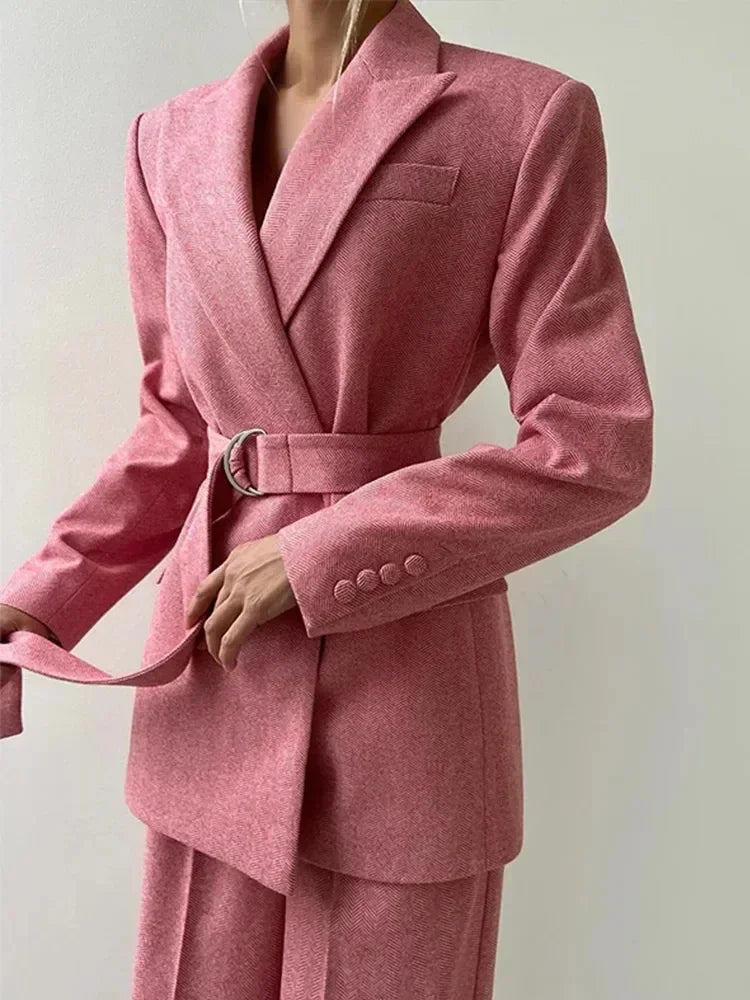 Temperament Fishbone Top Blazer Pants Sets 3 Pieces For Women Solid Jacket Crop Tops High Waist Pocket Pant Lady Office Set 2025