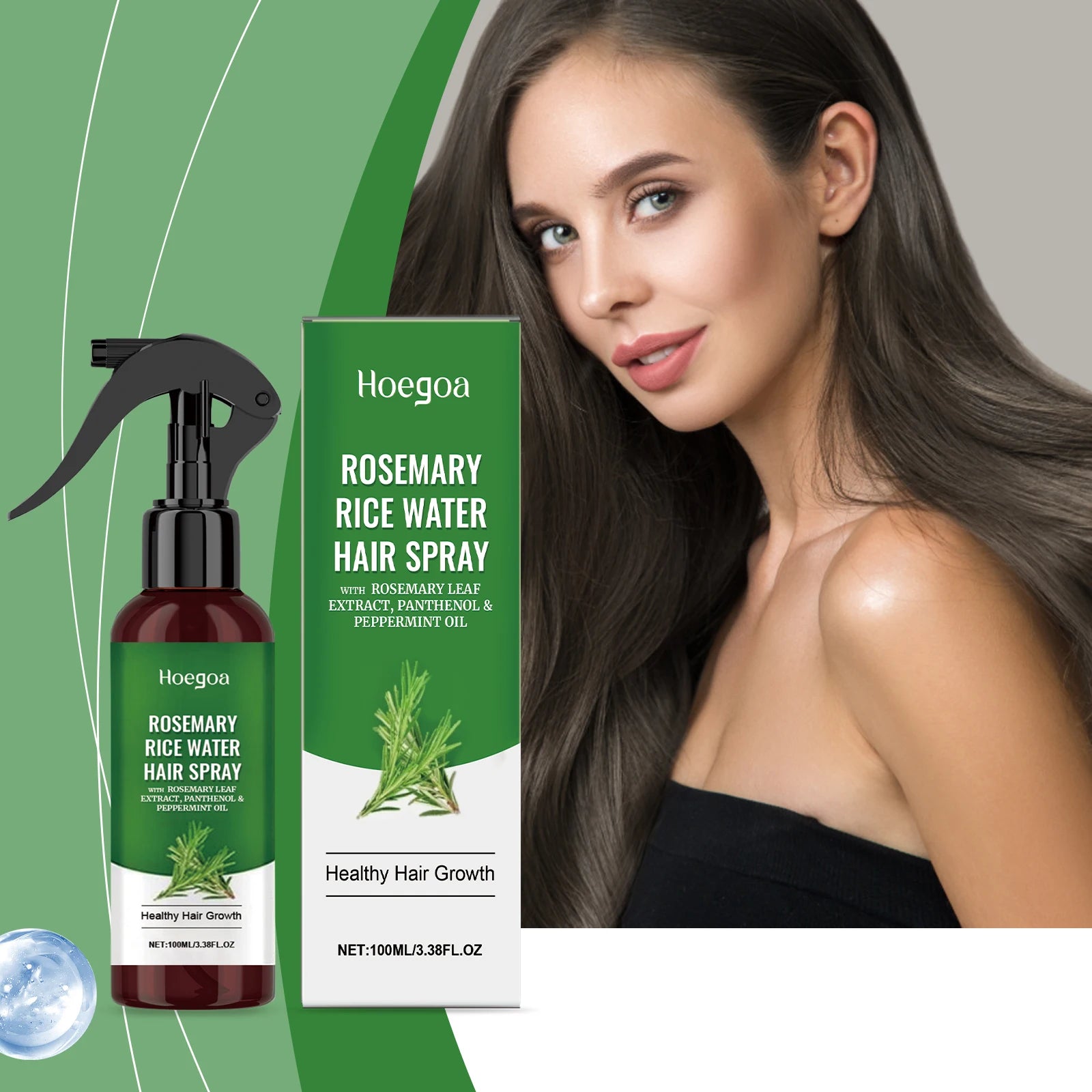 Rosemary Rice Water Spray Deeply Nourishes Dry, Frizzy Hair and Hydrates for Incredibly Silky Smooth, Vibrant Healthy-Looking Ha