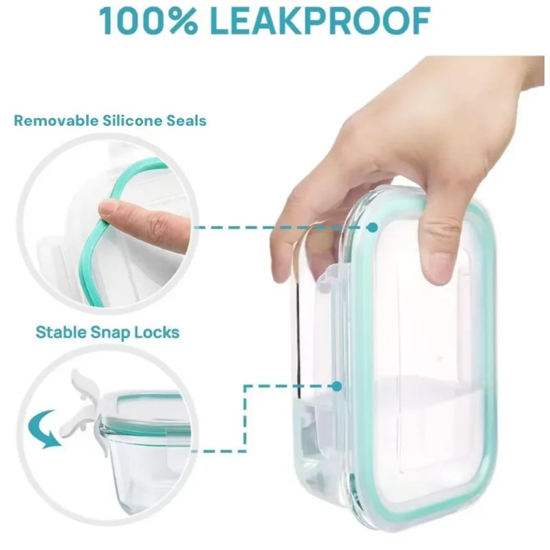 Glass Lunch Box Sealed Fresh-Keeping Box with Lid Portable Student Picnic Box Microwave-Heated Special Food Container Bento Box