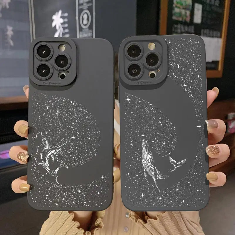 Ocean Animal Cute Dolphin Sea Turtle Dotted Painting Phone Case For iPhone 14 11 12 13 Pro Max 7 8 Plus X XR XS Silicone Covers