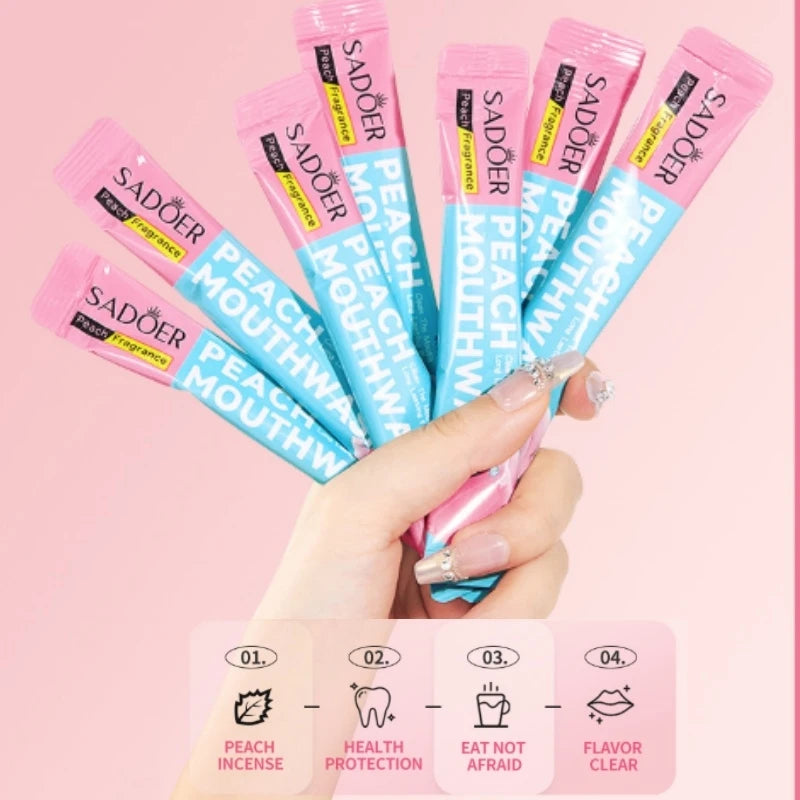 10ml*20 Pieces of Sadoer Peach Mouthwash Are Rich in Peach Extract, Menthol, and Have a Sweet Peach Scent, with a Unique and Pleasant Taste, Fresh Breath, No Dead Ends, Improve the Oral Environment, and Help You Easily Say Go