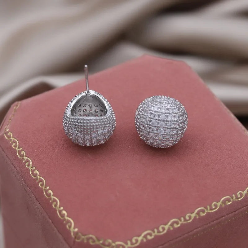 Korean new design fashion jewelry 14K gold plated exquisite close-set zircon round earring simple women's daily work accessories