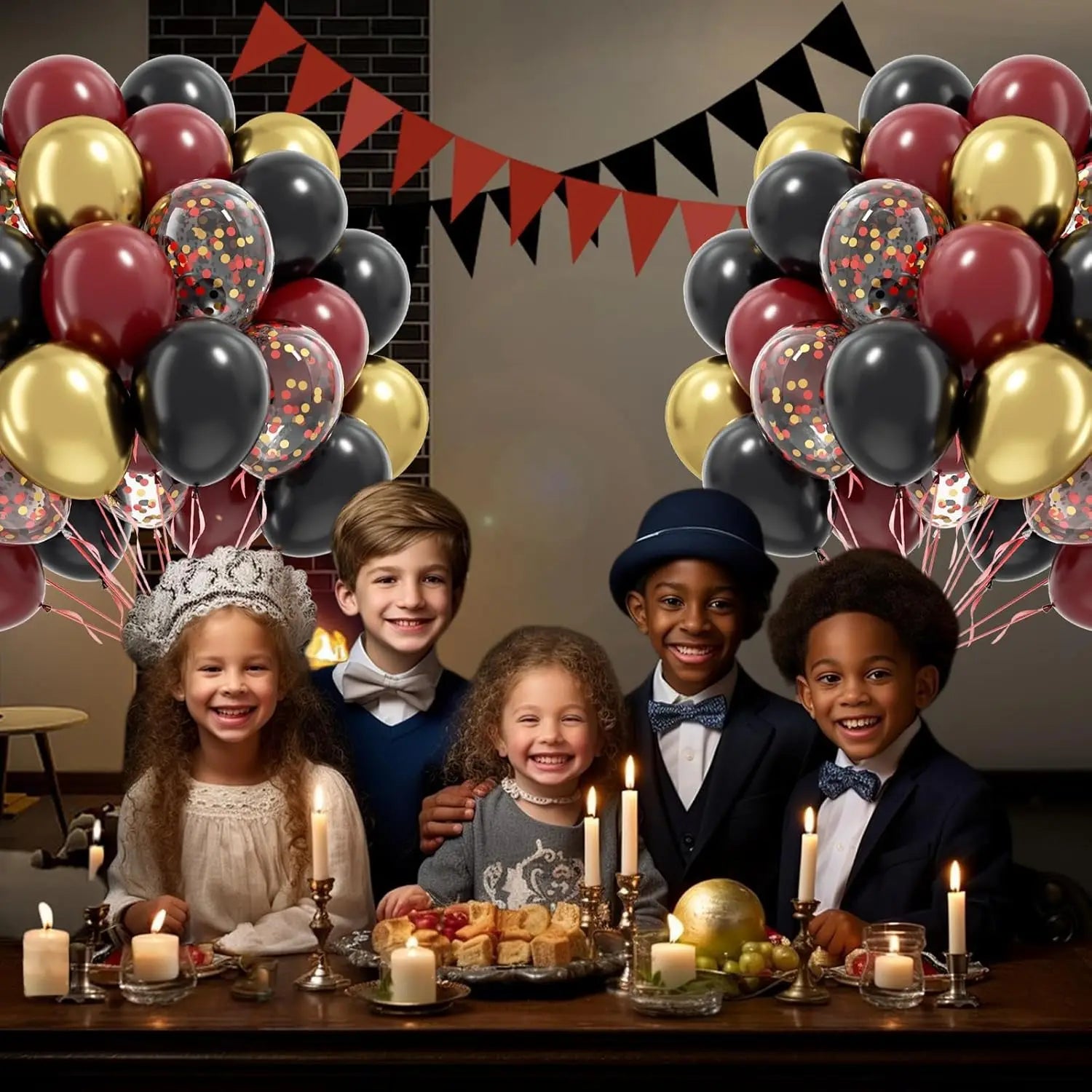60 pcs12inch Black Burgundy and Gold with Confetti Balloons for Maroon Themed Birthday Baby Shower Graduation Party Decorations