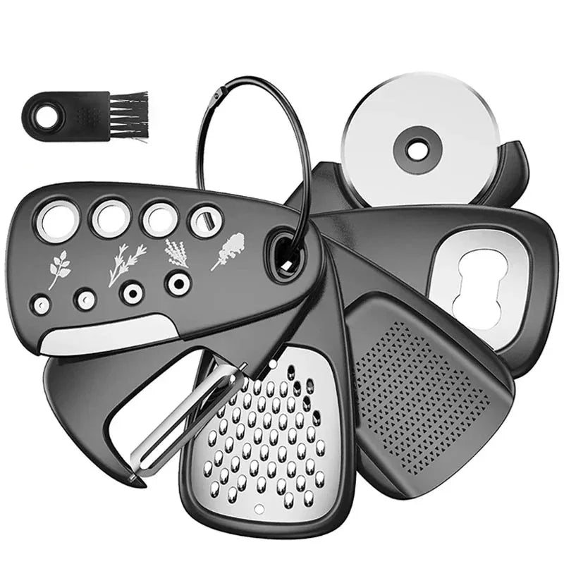 6pcs Kitchen Gadgets Set Cheese Bottle Opener Vegetable Peeler Pizza Cutter Garlic Grinder Herb Stripper Camp Cooking Supplies