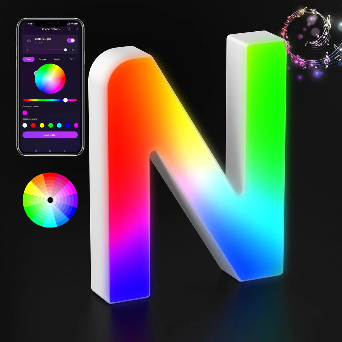 Light Up Letters LED Letter Lighted Letter Color Glitter Alphabet MeRGBW APP Music Sync Gift Logo Bar Wall Night Light Letters