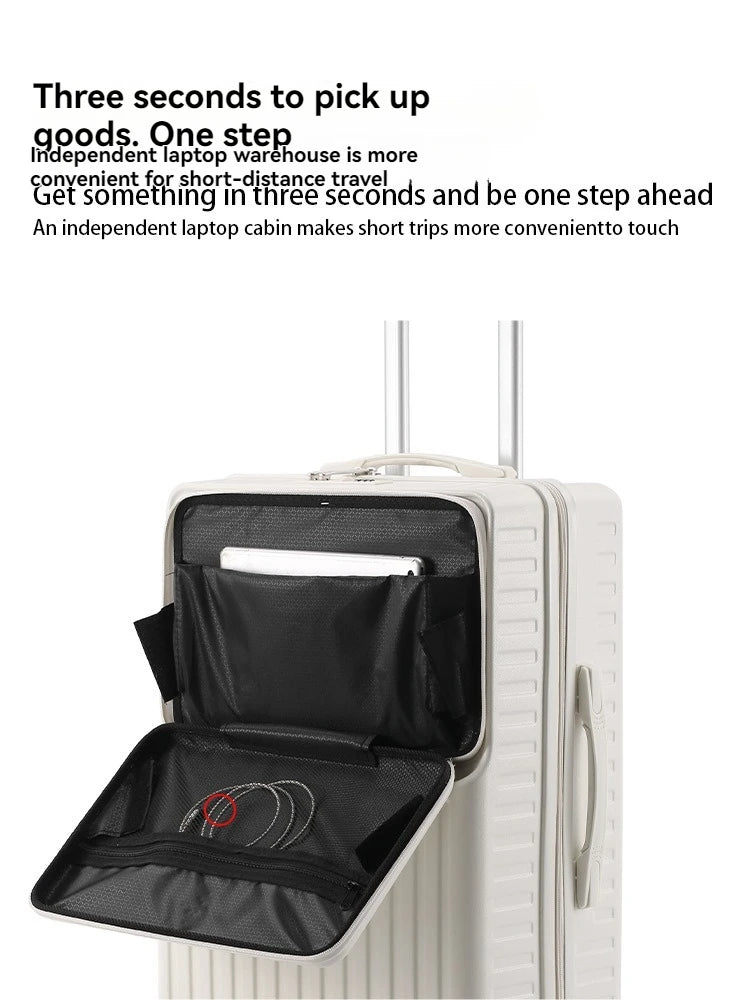Front opening luggage compartment for men, 20 inch boarding case, travel suitcase for students, 24 inch large capacity, durable