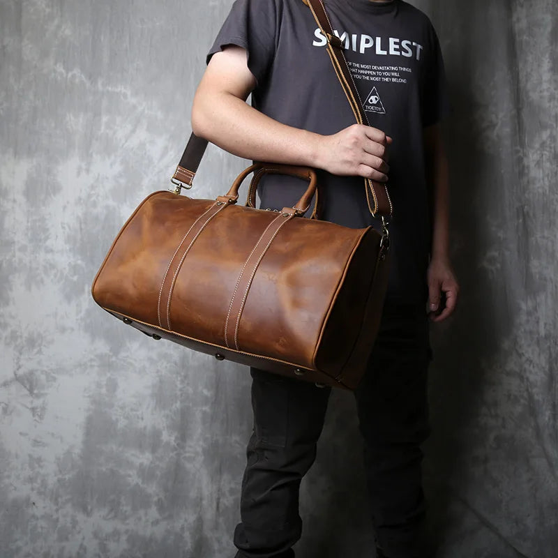 New Crazy Horse Handbag Men's Large Capacity Multi-functional Genuine Leather Simple Business Outdoor Cross Body Travel Bag