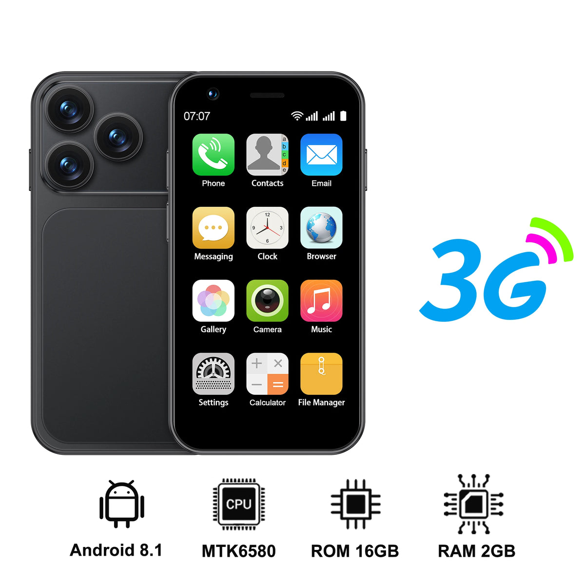 SERVO 18SE Mini Smartphone Android OS 3.0" Fullview Display 3G Cellular 2GB+16GB Face Unlock Small Mobile Phones GPS Play Store