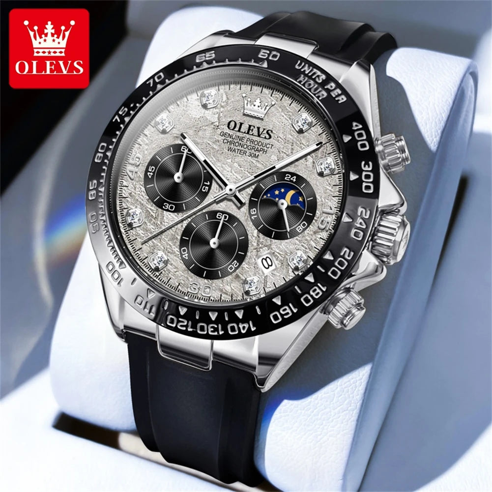 OLEVS 2875 Men Watch Original Fashion Brand Quartz Waterproof Luminous Watch For Man Three Small Dial Sport Moon Phase Watch
