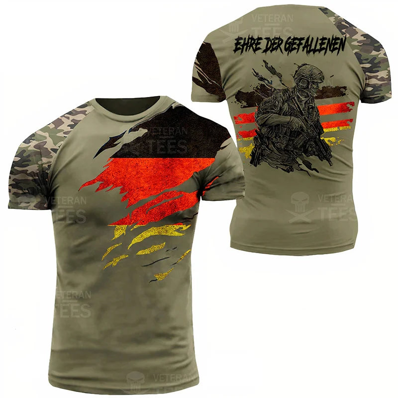 Germany Flag T Shirt Men Tops Tee Shirts 3D Jungle Camo Printed Deutschland Eagle Emblem T-Shirt Olive Beige Forest Short Sleeve