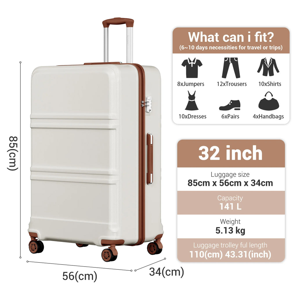 KONO 32 Inch Hard Case, Lightweight ABS + PC Trolleys with Twin wheels, TSA Lock, suitcase (S/M/L/XL)