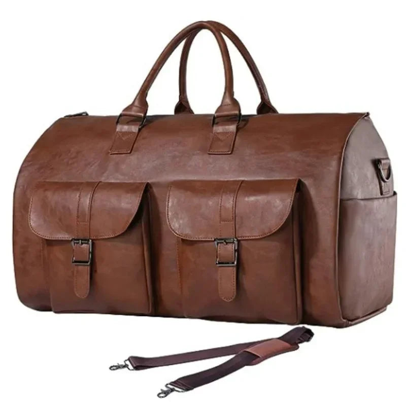 PU Leather brand men Business Travel luggage bag business Waterproof Large Convertible 2-in-1 Hanging Luggage Duffel Suit Bag