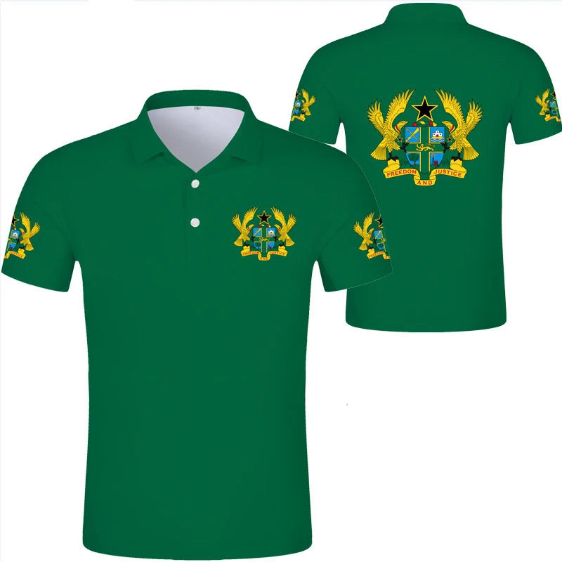 2024 Ghana Flag Graphic Polo Shirt Ghanaianoy National Emblem Map Men Jersey Tops Republic College Africa Kids Sports Streetwear