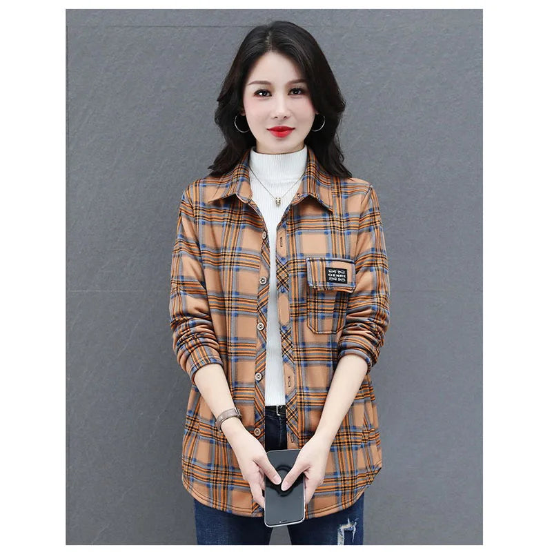 2025 Spring Autumn Winter Women's Warm Shirt Coat New Mother's Female Shirt With Plush Thickened Ladies Sanded Thick Jacket