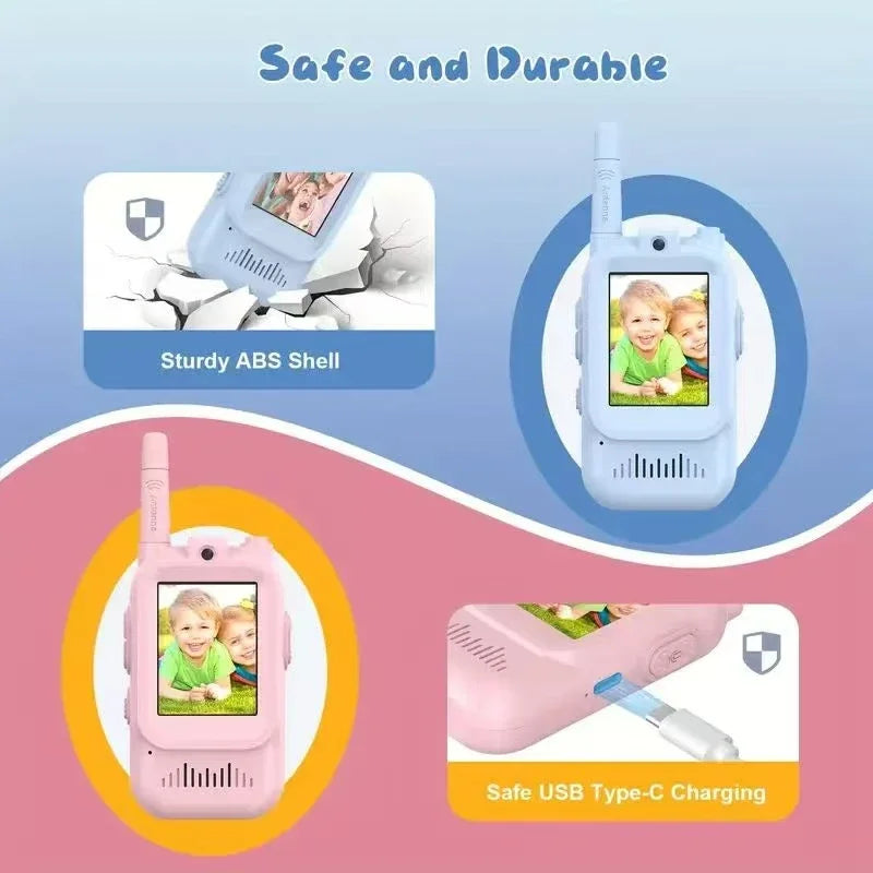 2 Pack Type-C Charge Video Walkie Talkies For Kids Toddler Toys For Indoor Camping Travel Birthday Gfits For Kids Ages 3-12