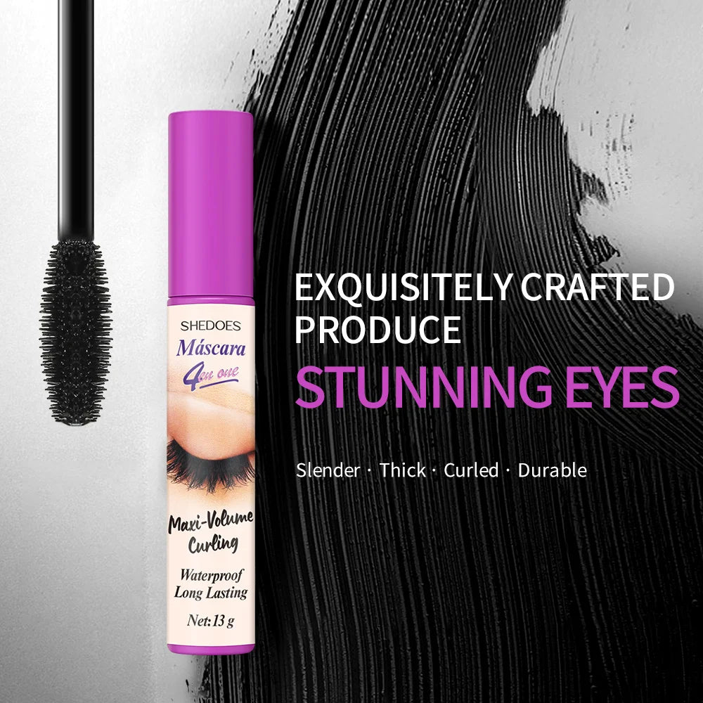 4D mascara is long-lasting, slender, curled and dense, waterproof, sweat-proof and non-smudging.
