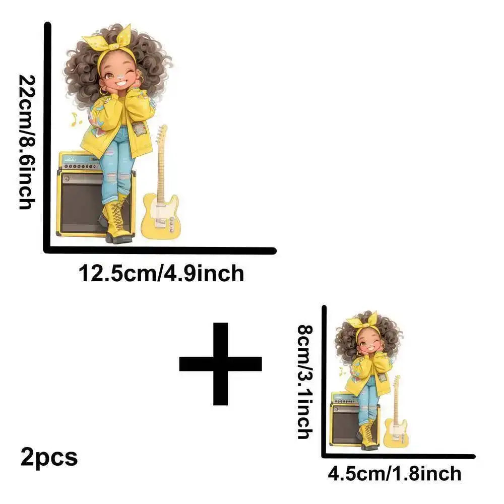 Yellow Guitar Music Girl Heat Transfer Patches For Clothing DIY A-Level Washable T-shirts Iron-on Thermal Stickers