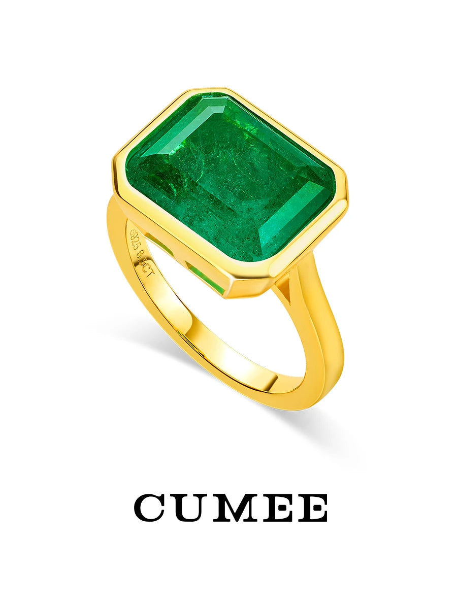 CUMEE 925 Silver Jewelry set Personalized, Cultivated Synthetic Emerald Earring for Women Jewelry , 18K Yellow Gold-plated