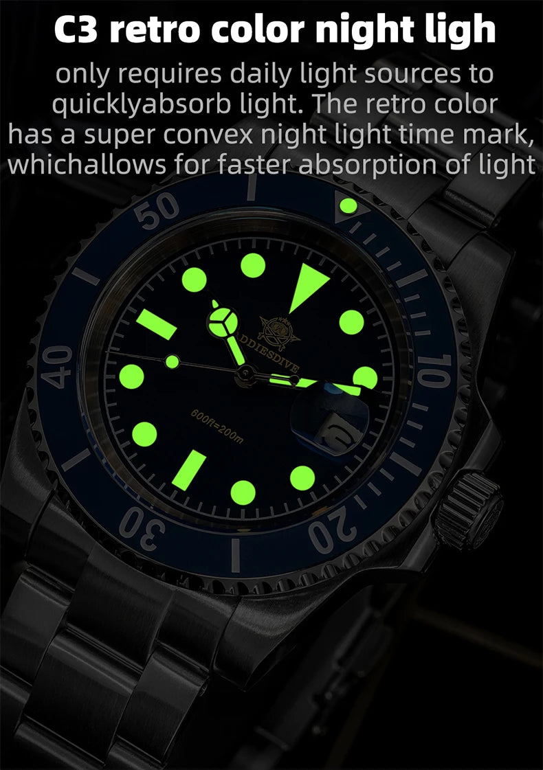 ADDIESDIVE 41mm Stainless Steel Watches Mens Business Leisure Quartz Watch Waterproof Ourdoor Sports 200M Dive WristWatch AD2054