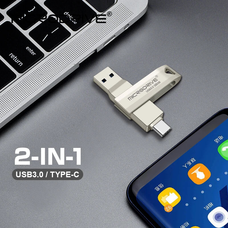 2 in 1 OTG USB-C Flash Pen Drive Metal Memory Stick Usb 3.0 flash Disk 64GB 128GB 256G 512G USB3.0 Type-C Pendrive