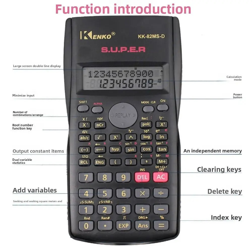 12 Digits Display Scientific Calculator 2-Line Screen Multifunctional 240 Functions Calculator Portable Simple Operation