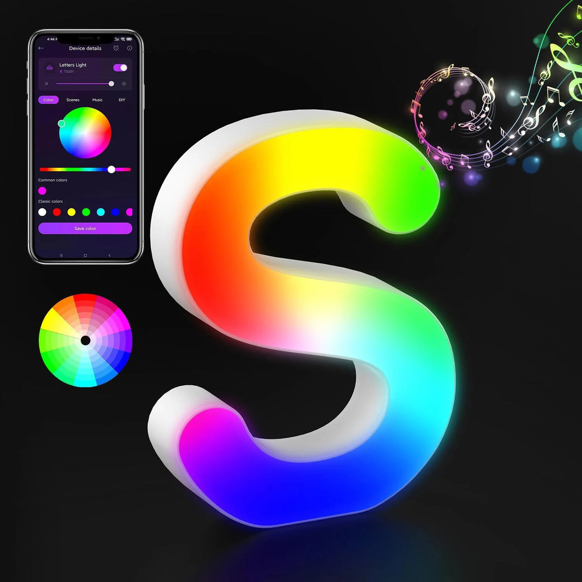 Light Up Letters LED Letter Lighted Letter Color Glitter Alphabet MeRGBW APP Music Sync Gift Logo Bar Wall Night Light Letters