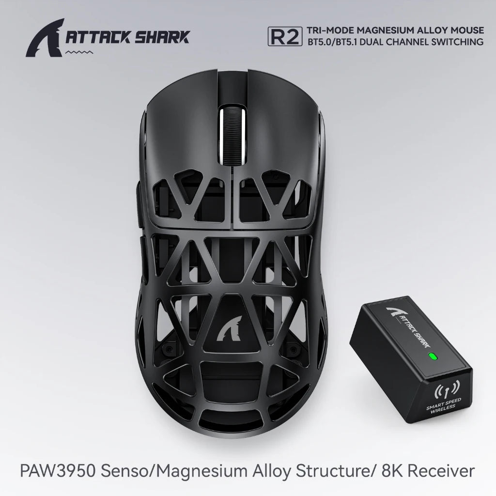 Attack Shark R2/8K Magnesium Gaming Mouse-8000Hz Polling, 48g Ultra Light, Tri-Mode Wireless, PAW3950Max Sensor with R2 Mini
